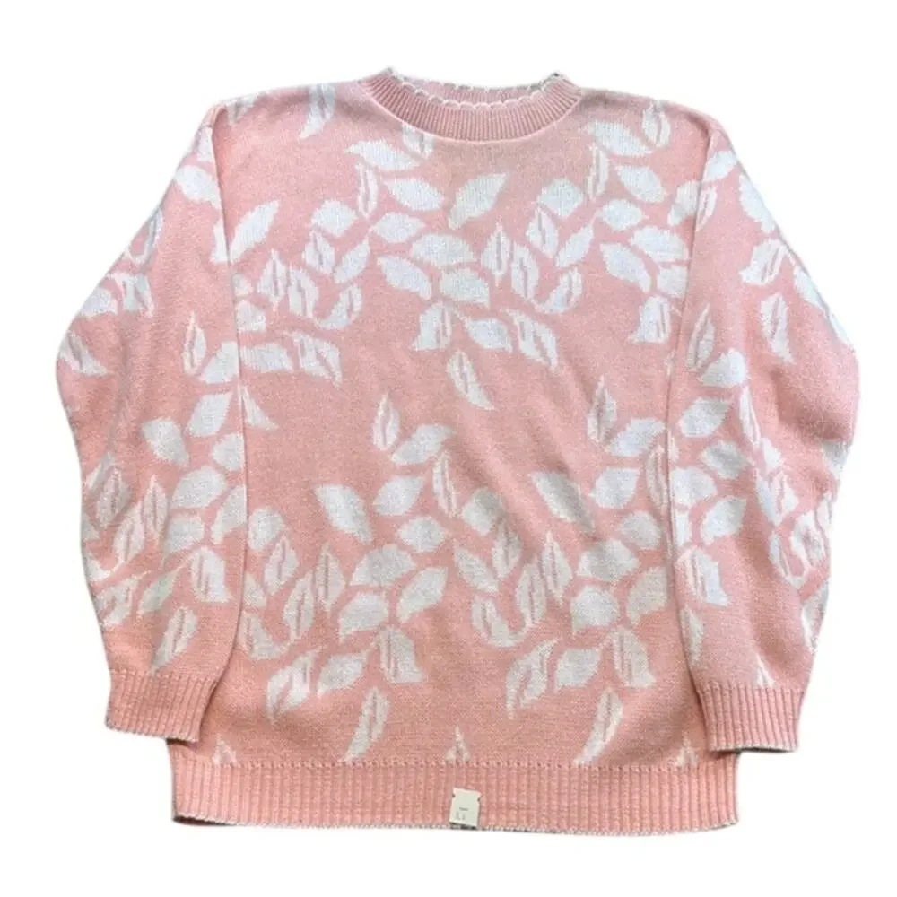 Vintage Never Worn Women's Cabin Creek Pink White Pullover Sweater Size XL
